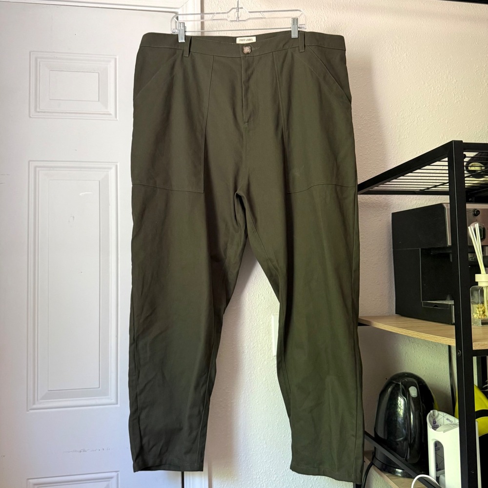 FREE LABEL Canada plus olive green utility cotton twill straight wide leg pants